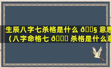 生辰八字七杀格是什么 🐧 意思（八字命格七 🐒 杀格是什么意思）